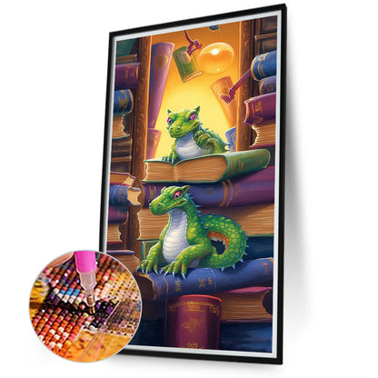 Reading Little Green Dragon - Full Round Drill Diamond Painting 40*70CM