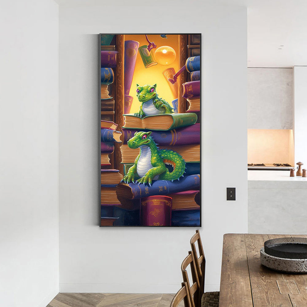 Reading Little Green Dragon - Full Round Drill Diamond Painting 40*70CM