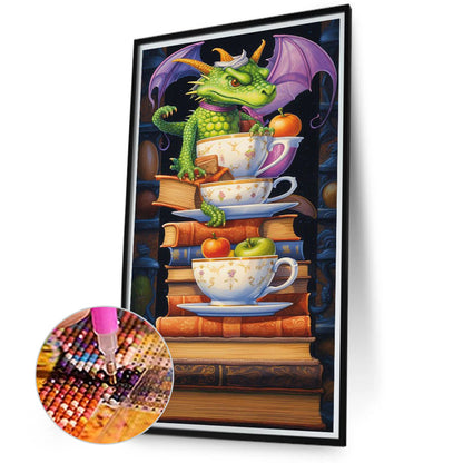 Reading Little Green Dragon - Full Round Drill Diamond Painting 40*70CM