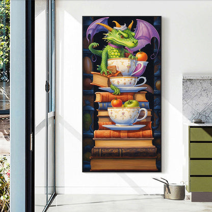 Reading Little Green Dragon - Full Round Drill Diamond Painting 40*70CM