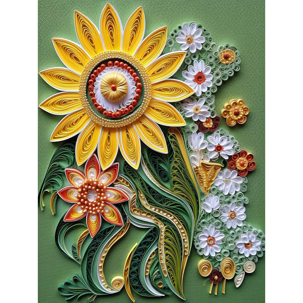 Paper Drawing Flowers - Full Round Drill Diamond Painting 30*40CM