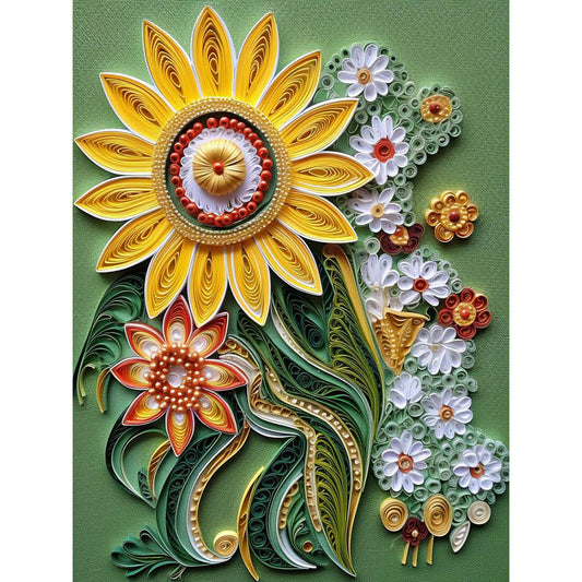 Paper Drawing Flowers - Full Round Drill Diamond Painting 30*40CM