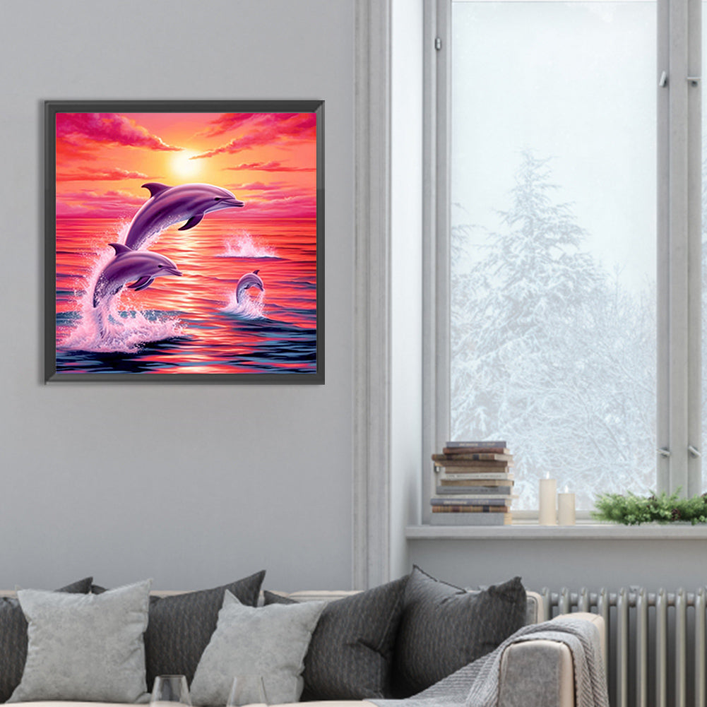 Pink Ocean Dolphin - Full Round Drill Diamond Painting 30*30CM