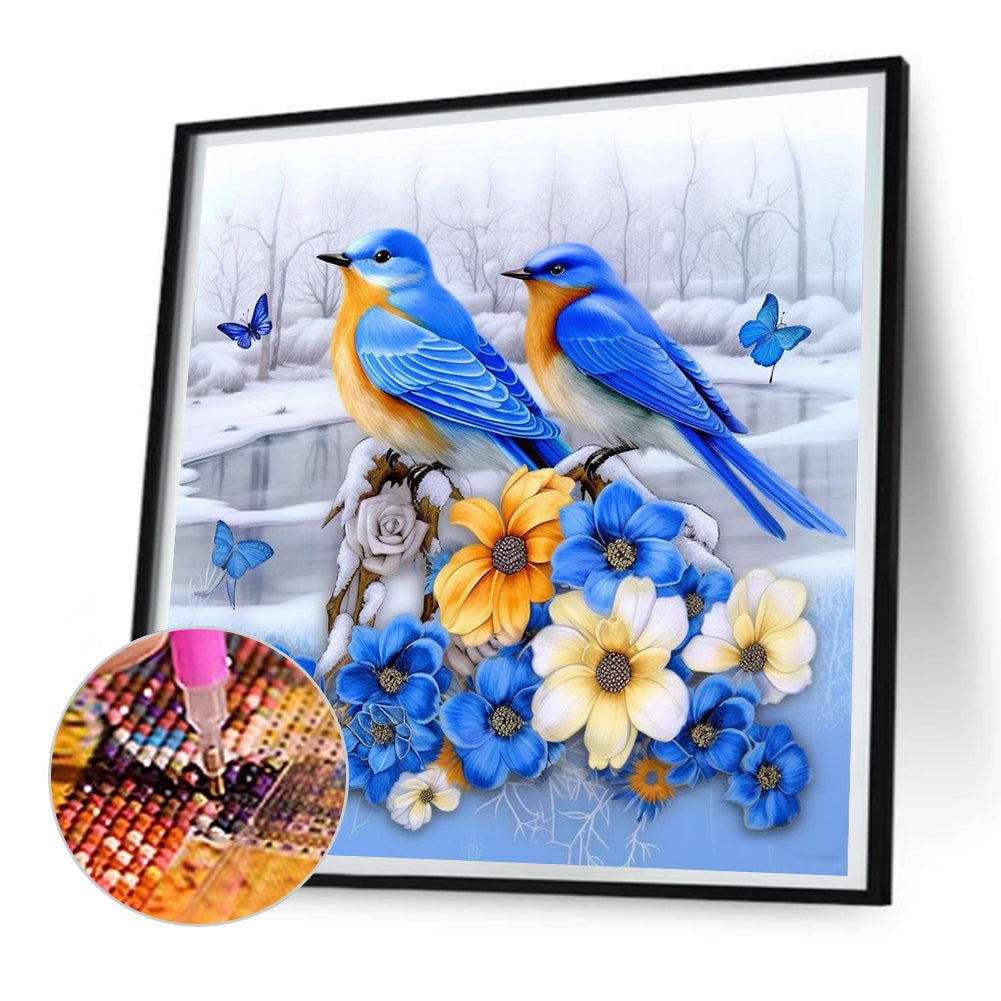 Snow Blue Tit - Full Round Drill Diamond Painting 30*30CM