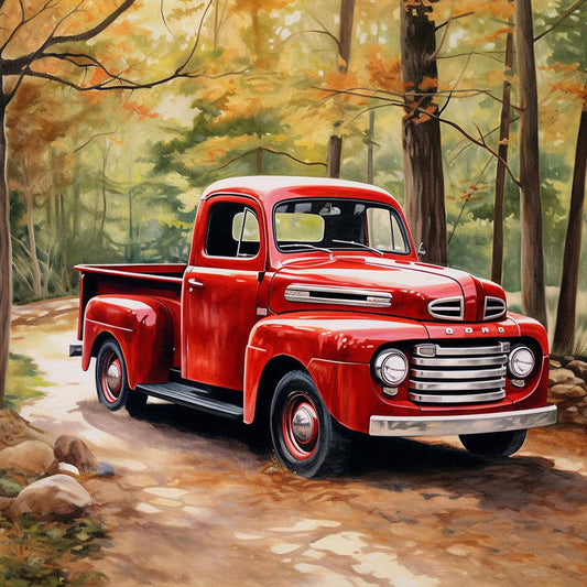 Little Red Car In The Woods - Full Round Drill Diamond Painting 30*30CM