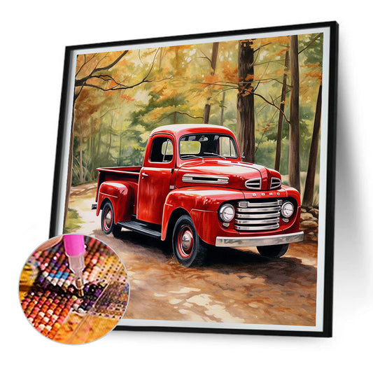 Little Red Car In The Woods - Full Round Drill Diamond Painting 30*30CM