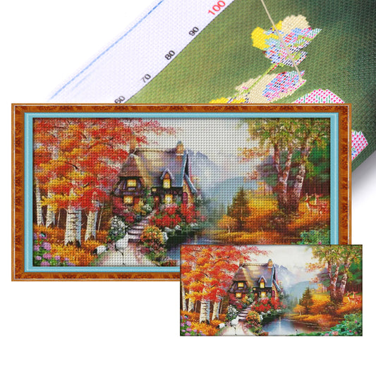 Dream House(2) - 14CT Stamped Cross Stitch 128*67CM(Joy Sunday)