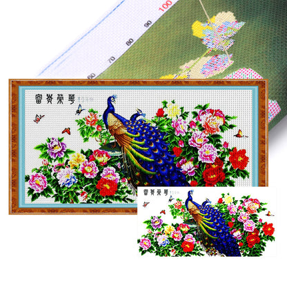 Wealth And Prosperity (Peacock Version) - 14CT Stamped Cross Stitch 136*71CM(Joy Sunday)