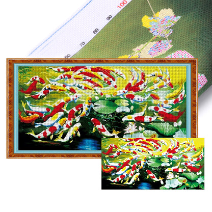 Wealth Has Fish - 66 Fish - 14CT Stamped Cross Stitch 136*71CM(Joy Sunday)