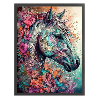 Flowers And Horses - 11CT Stamped Cross Stitch 40*55CM