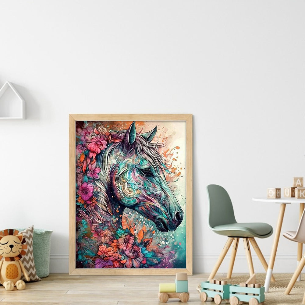 Flowers And Horses - 11CT Stamped Cross Stitch 40*55CM