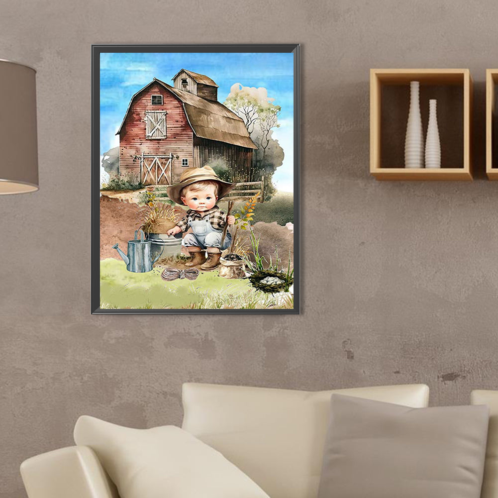 Country Cowboy Kid - Full Square Drill Diamond Painting 30*40CM