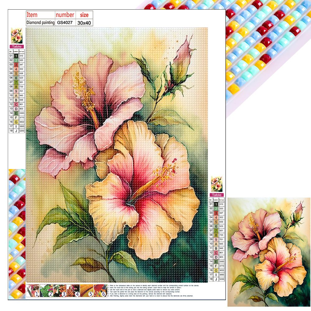 Hibiscus Flower - Full Square Drill Diamond Painting 30*40CM