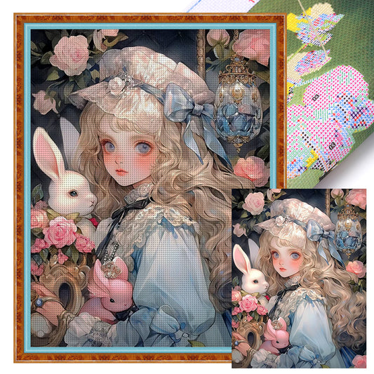 Bunny And Little Girl - 11CT Stamped Cross Stitch 50*65CM