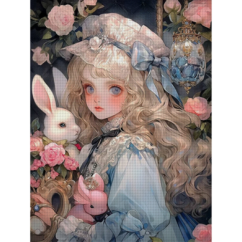 Bunny And Little Girl - 11CT Stamped Cross Stitch 50*65CM