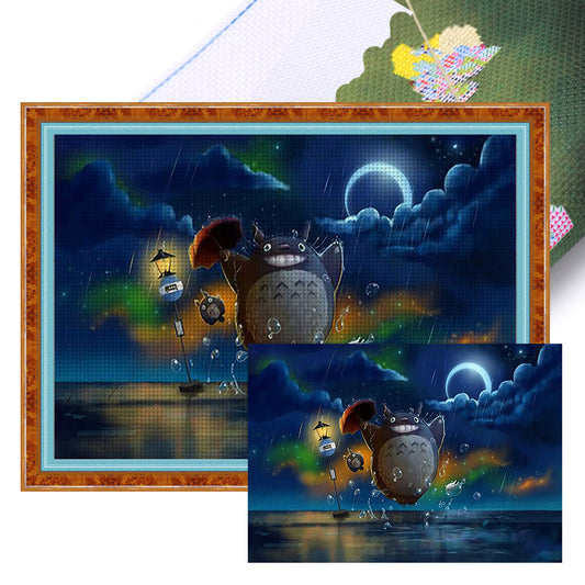 Totoro In The Rain At Night - 11CT Stamped Cross Stitch 60*45CM