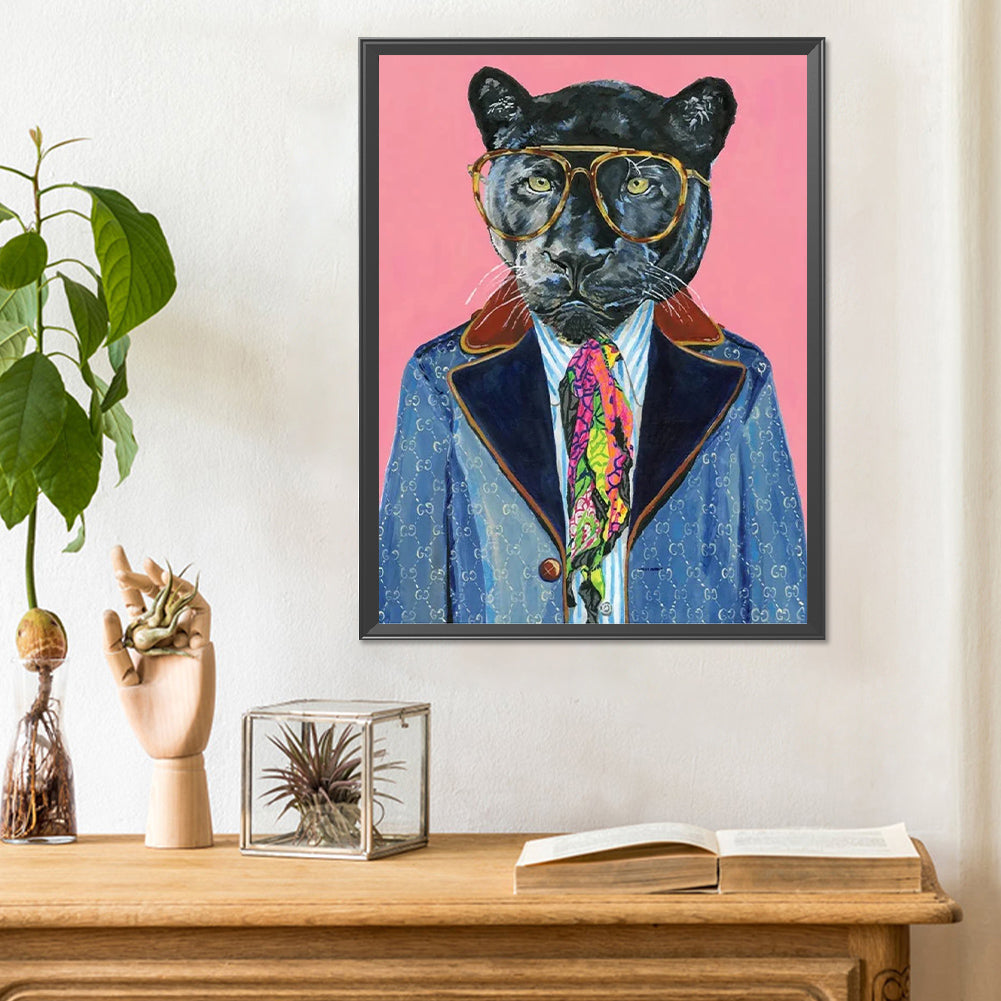 Anthropomorphic Black Panther - Full Round Drill Diamond Painting 30*40CM