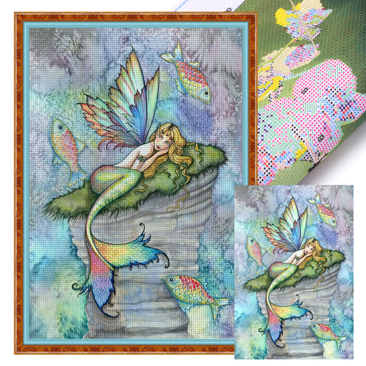 Mermaid Elf - 11CT Stamped Cross Stitch 50*70CM