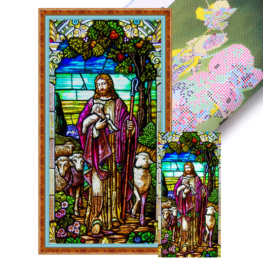 Glass Painting-Fr. - 11CT Stamped Cross Stitch 50*100CM