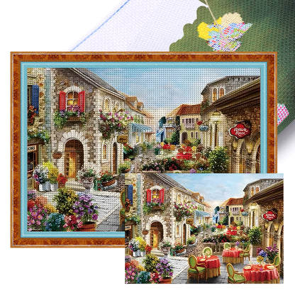 Flower Street Alley - 11CT Stamped Cross Stitch 70*53CM