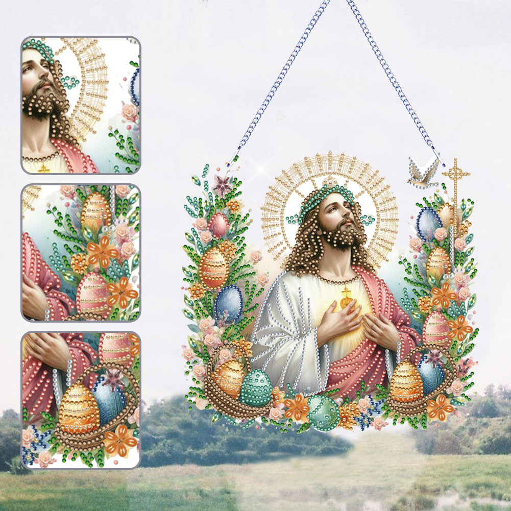 Acrylic Jesus Easter Egg Single-Sided 5D DIY Diamond Painting Hanging Pendant