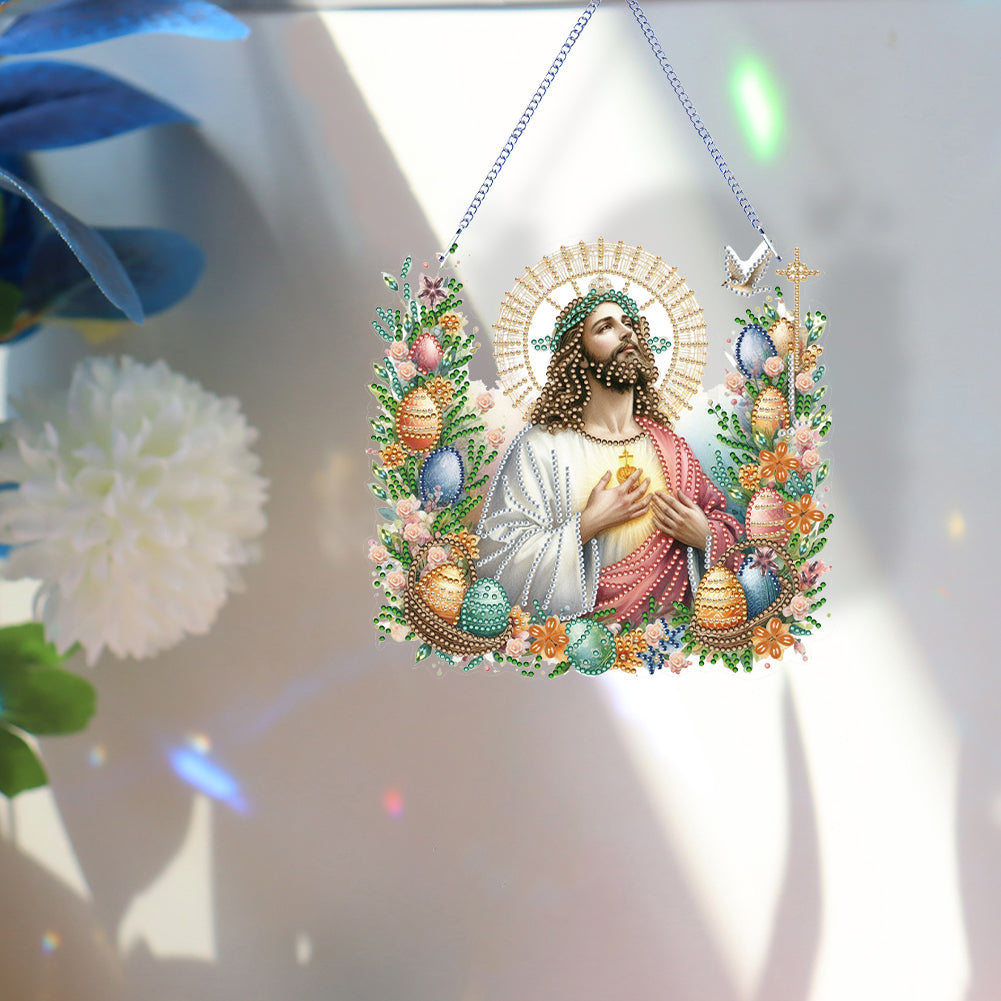 Acrylic Jesus Easter Egg Single-Sided 5D DIY Diamond Painting Hanging Pendant