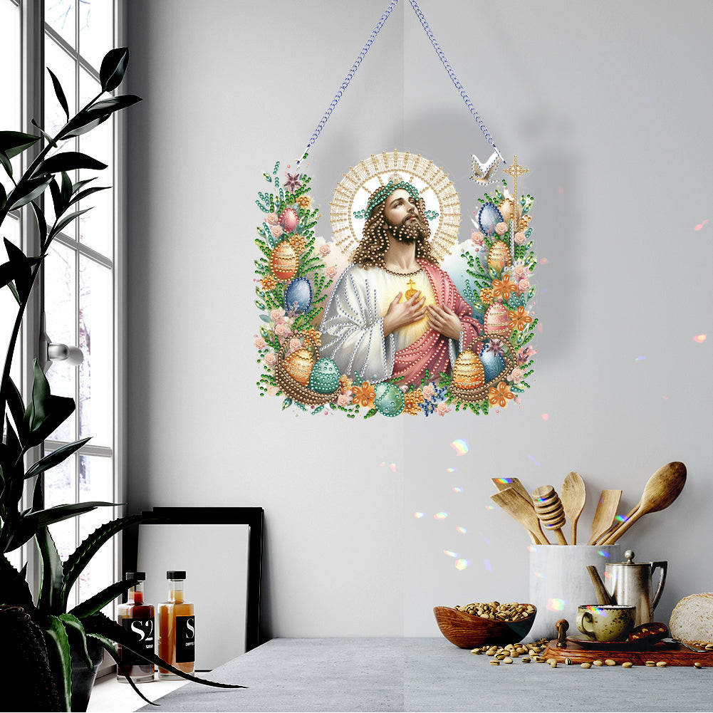 Acrylic Jesus Easter Egg Single-Sided 5D DIY Diamond Painting Hanging Pendant