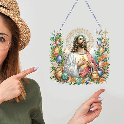 Acrylic Jesus Easter Egg Single-Sided 5D DIY Diamond Painting Hanging Pendant