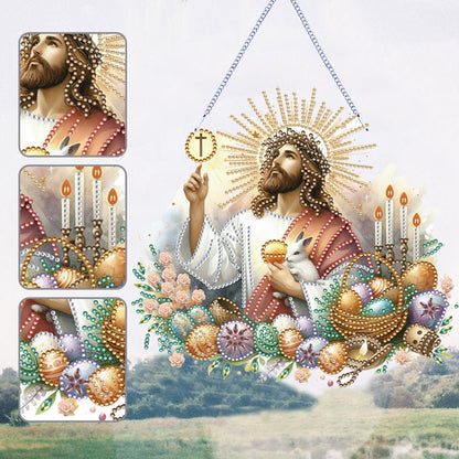 Acrylic Jesus Easter Egg Single-Sided 5D DIY Diamond Painting Hanging Pendant