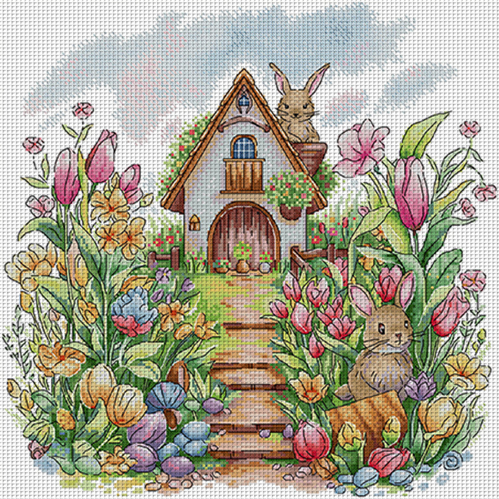 Rabbit House - 14CT Stamped Cross Stitch 43*42CM(Joy Sunday)