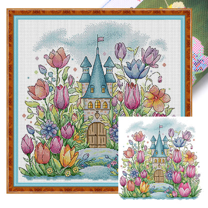 Flower Castle 1 - 14CT Stamped Cross Stitch 42*40CM(Joy Sunday)