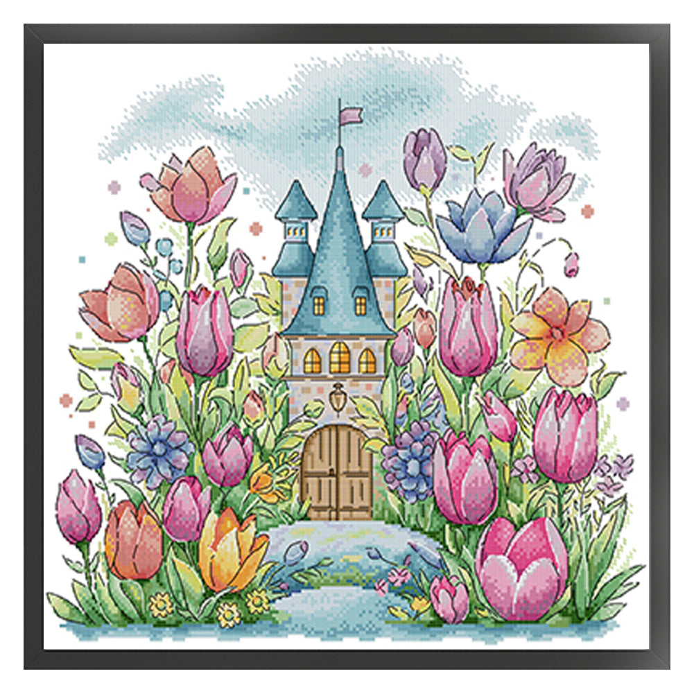 Flower Castle 1 - 14CT Stamped Cross Stitch 42*40CM(Joy Sunday)