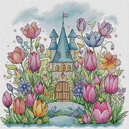 Flower Castle 1 - 14CT Stamped Cross Stitch 42*40CM(Joy Sunday)