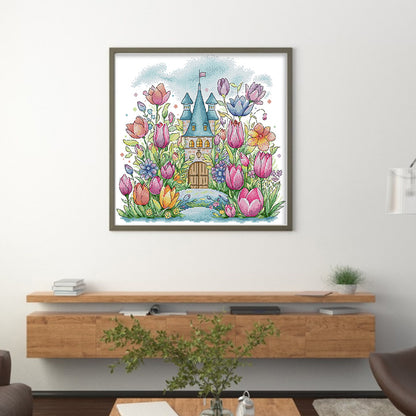 Flower Castle 1 - 14CT Stamped Cross Stitch 42*40CM(Joy Sunday)