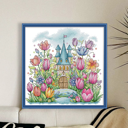 Flower Castle 1 - 14CT Stamped Cross Stitch 42*40CM(Joy Sunday)