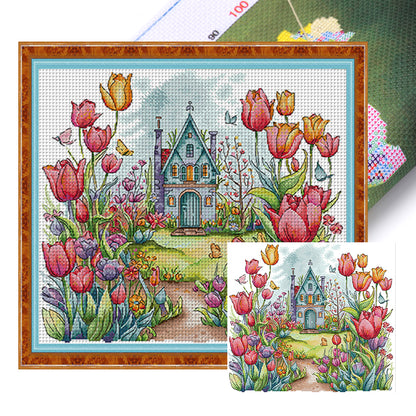 Flower Castle 2 - 14CT Stamped Cross Stitch 43*39CM(Joy Sunday)