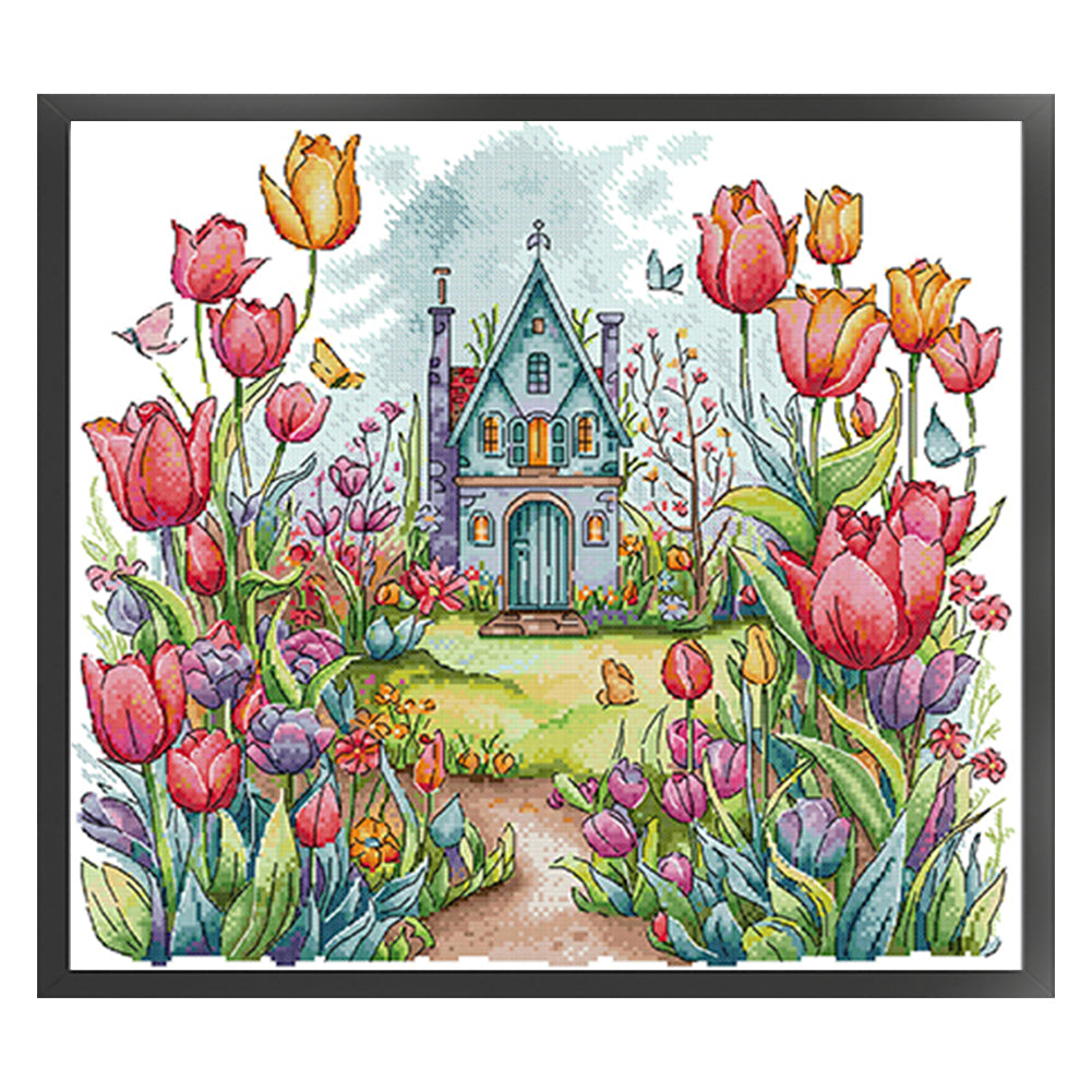 Flower Castle 2 - 14CT Stamped Cross Stitch 43*39CM(Joy Sunday)