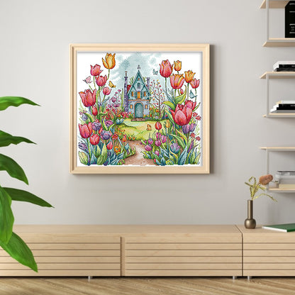 Flower Castle 2 - 14CT Stamped Cross Stitch 43*39CM(Joy Sunday)