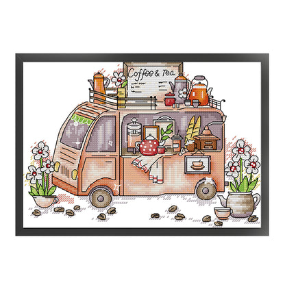 Coffee Cart - 14CT Stamped Cross Stitch 29*20CM(Joy Sunday)