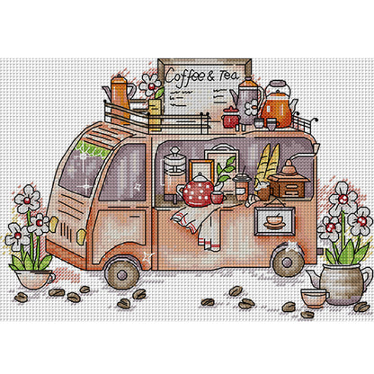 Coffee Cart - 14CT Stamped Cross Stitch 29*20CM(Joy Sunday)