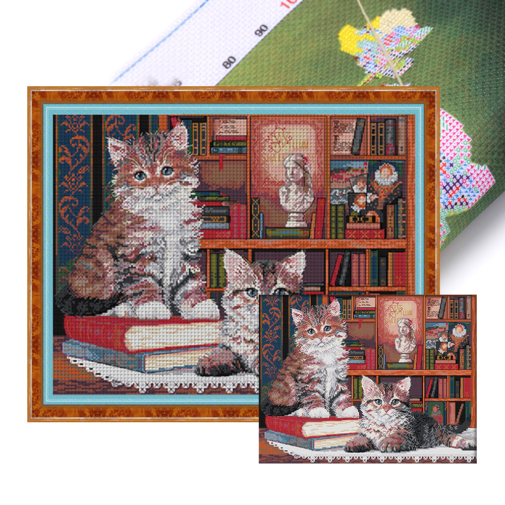 Knowledgeable Cat - 14CT Stamped Cross Stitch 49*38CM(Joy Sunday)