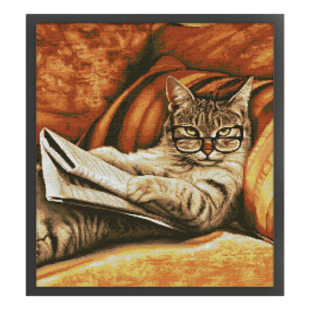 Cat Reading Newspaper - 14CT Stamped Cross Stitch 44*50CM(Joy Sunday)