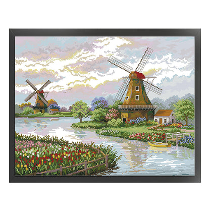 Dutch Windmill - 14CT Stamped Cross Stitch 54*43CM(Joy Sunday)