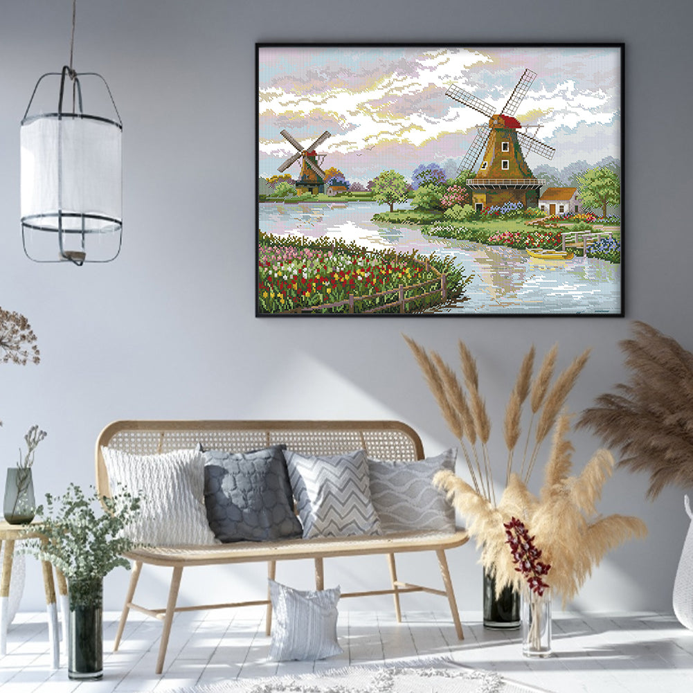 Dutch Windmill - 14CT Stamped Cross Stitch 54*43CM(Joy Sunday)