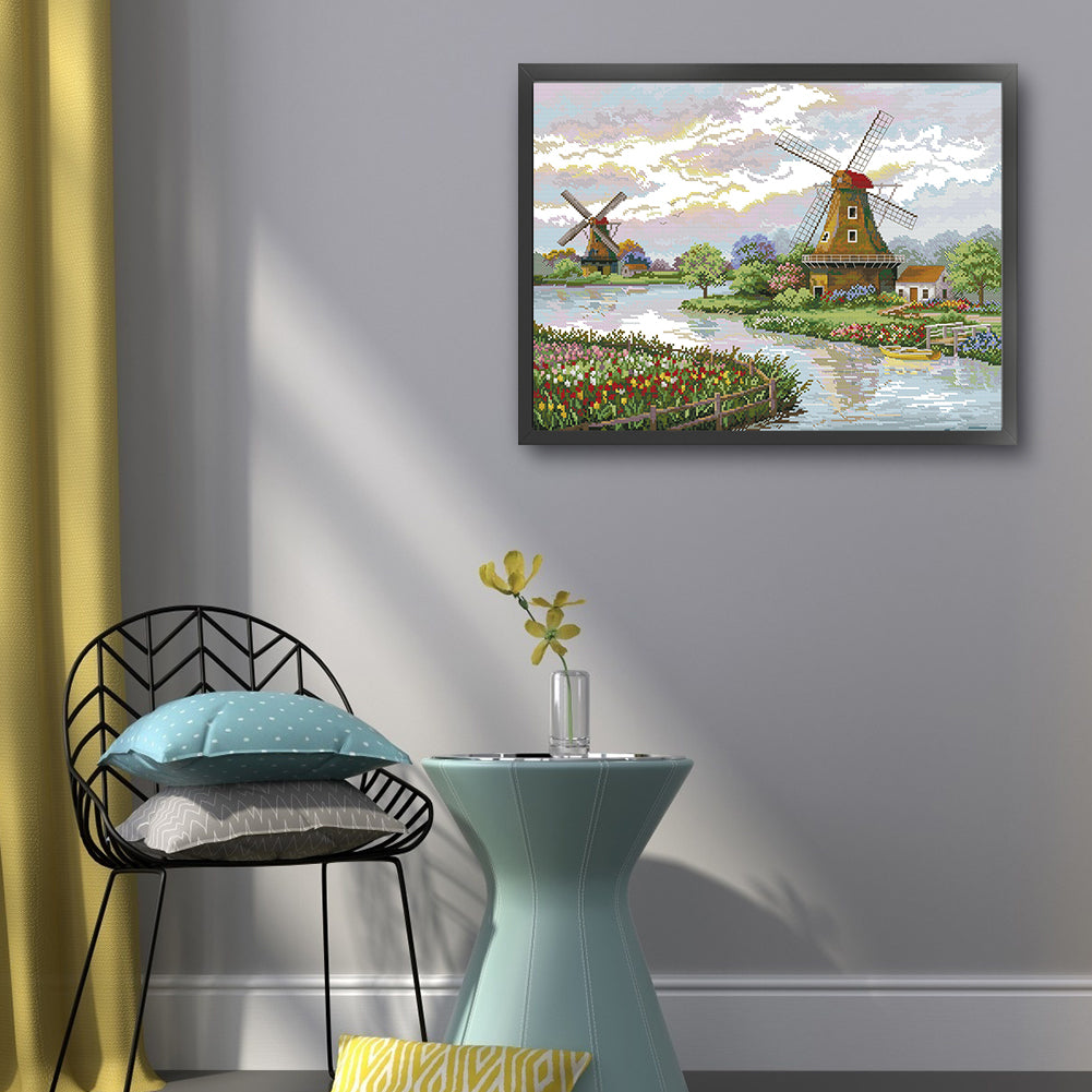 Dutch Windmill - 14CT Stamped Cross Stitch 54*43CM(Joy Sunday)