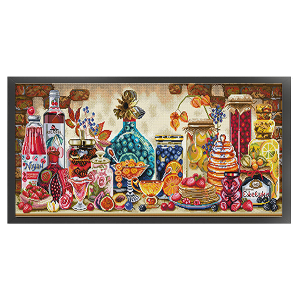 Wine - 14CT Stamped Cross Stitch 77*36CM(Joy Sunday)