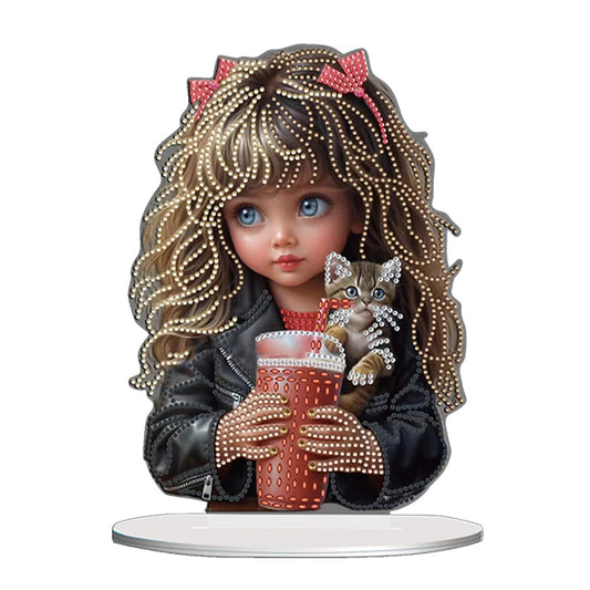 Acrylic Little Girl Diamond Painting Tabletop Ornament Kit for Home Office Decor