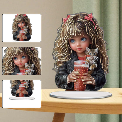 Acrylic Little Girl Diamond Painting Tabletop Ornament Kit for Home Office Decor