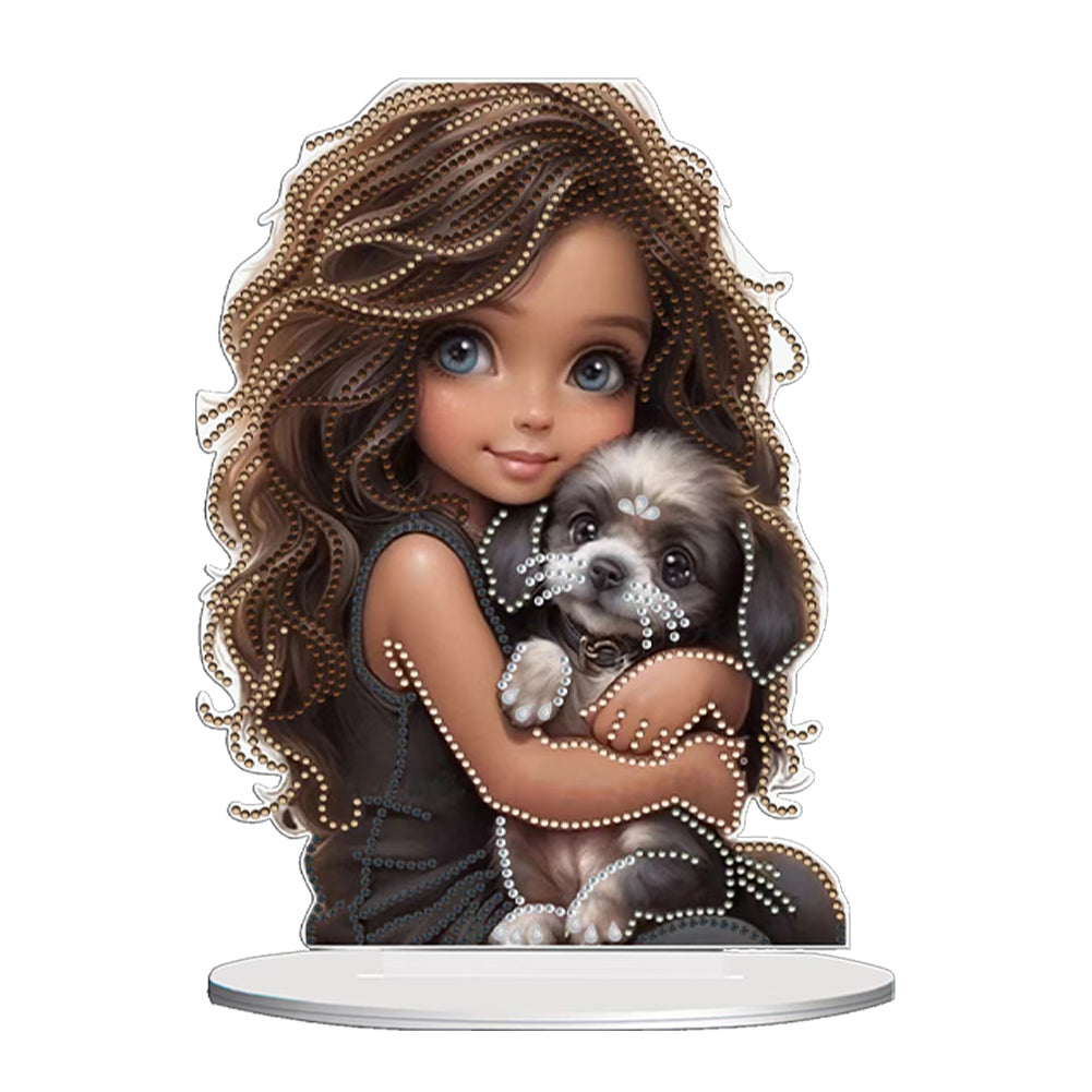 Acrylic Little Girl Diamond Painting Tabletop Ornament Kit for Home Office Decor