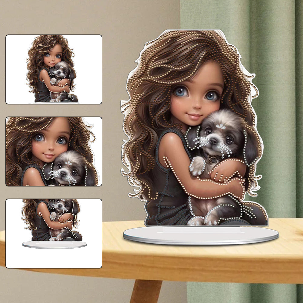 Acrylic Little Girl Diamond Painting Tabletop Ornament Kit for Home Office Decor